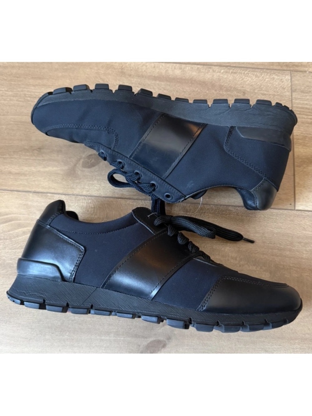 PRADA Sport Black Leather Textile Sneakers Men’s Low Top Lace Up 2718 AF  | 8.5 - Picture 4 of 11